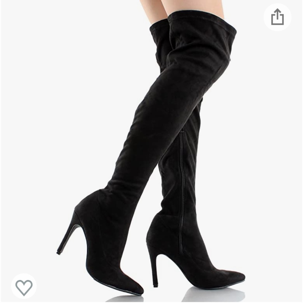 Breckelles black faux suede, stiletto, thigh, high boots